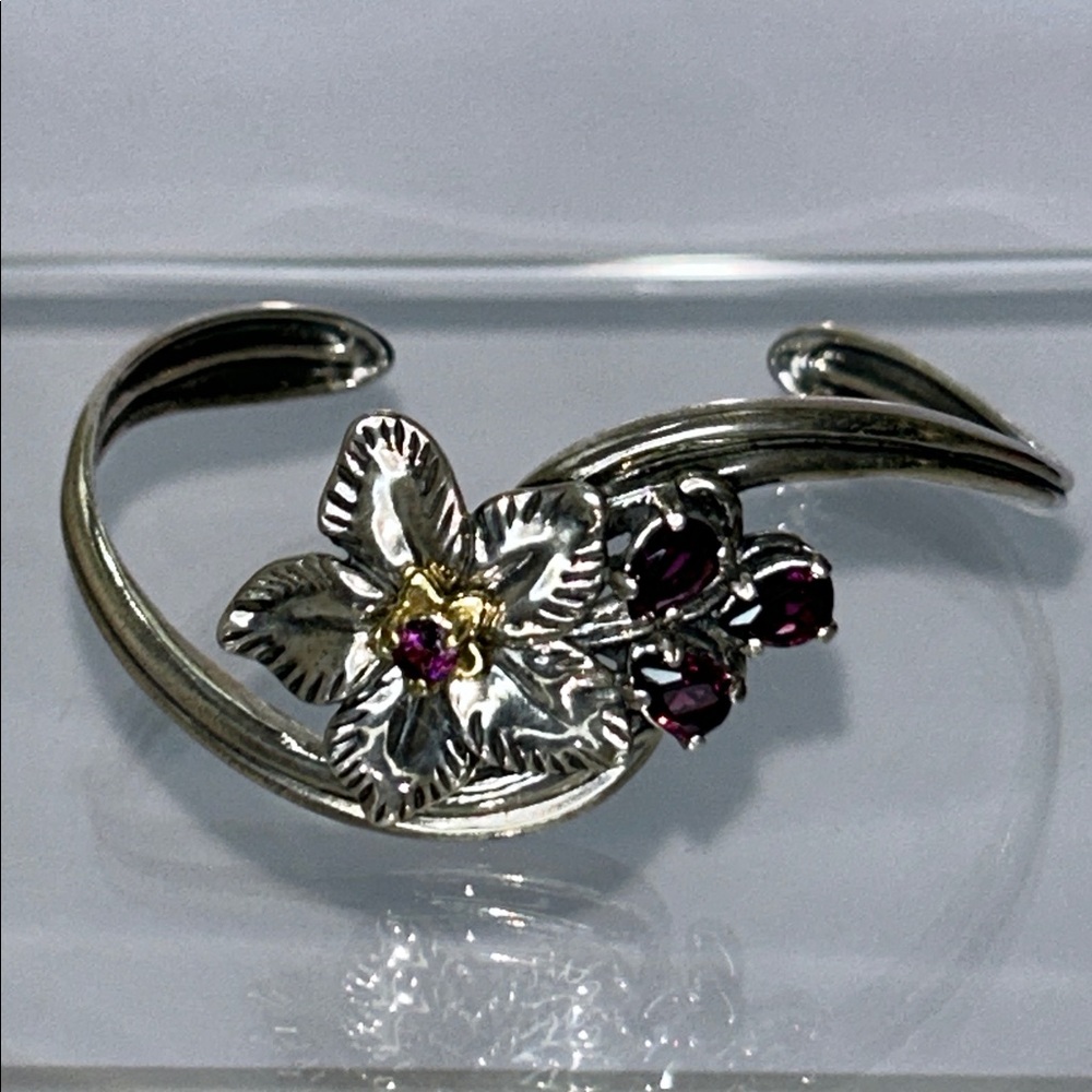 NWOT Carolyn Pollack Sterling Silver Brass Garnet Floral Bracelet Boho